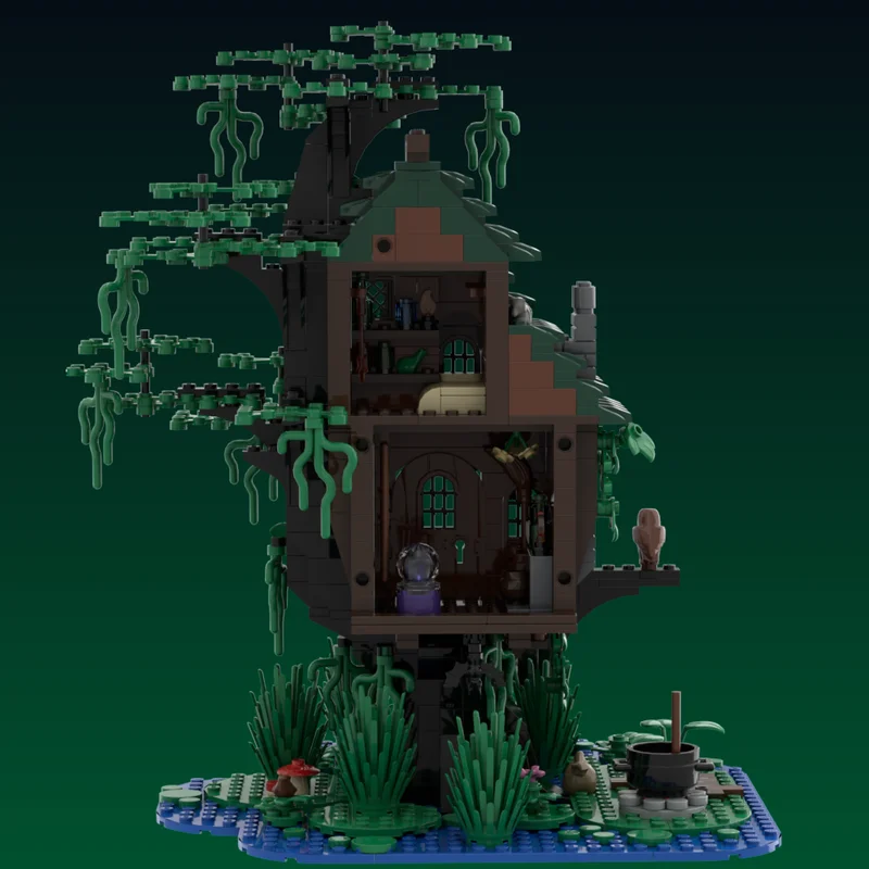 Model budynku Moc klocki czarownica bagno domek na drzewie Model technologia cegły DIY zabawki montażowe konstrukcja prezenty świąteczne