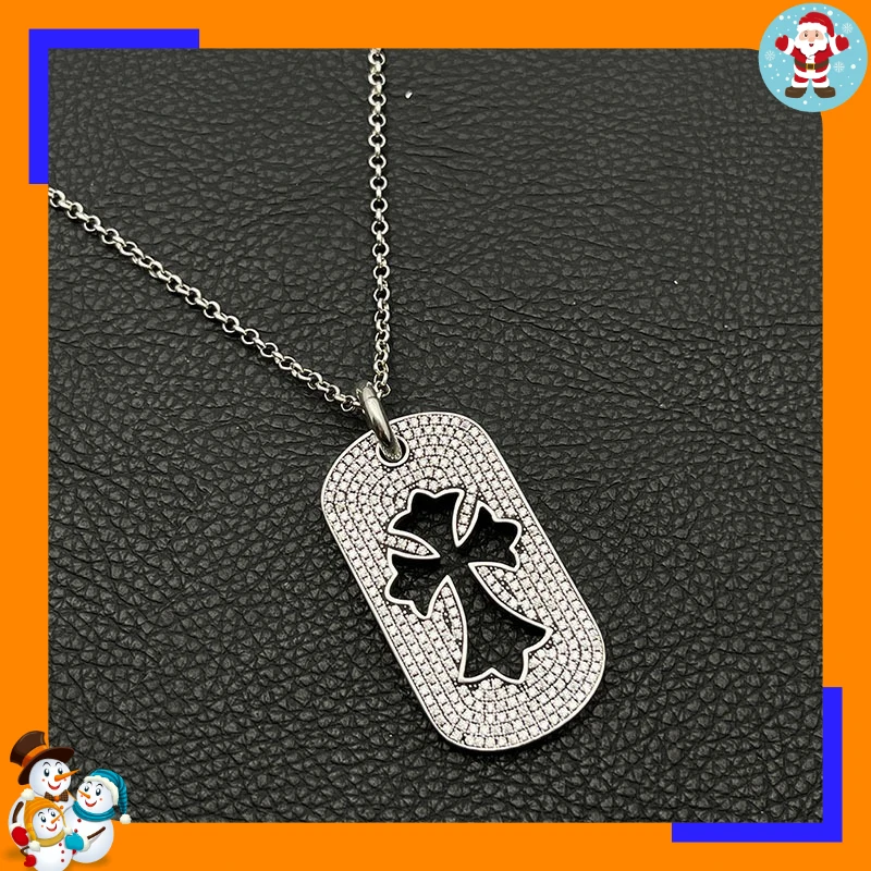 High-end Sense Full Diamond Army Necklace Men and Women Hip-hop Personality Hollow Cross Nameplate Pendant Classic