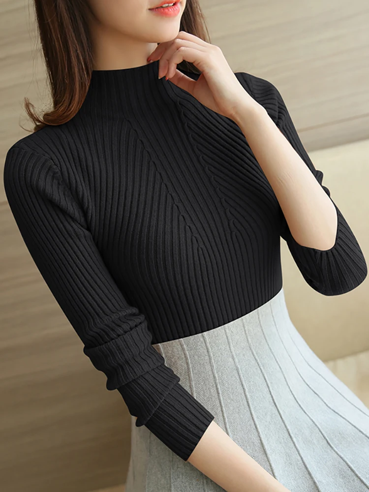 Turtleneck Sweater Women Fashion 2024 Autumn Winter Black Tops Women Knitted Pullovers Long Sleeve Jumper Pull Femme Clothing