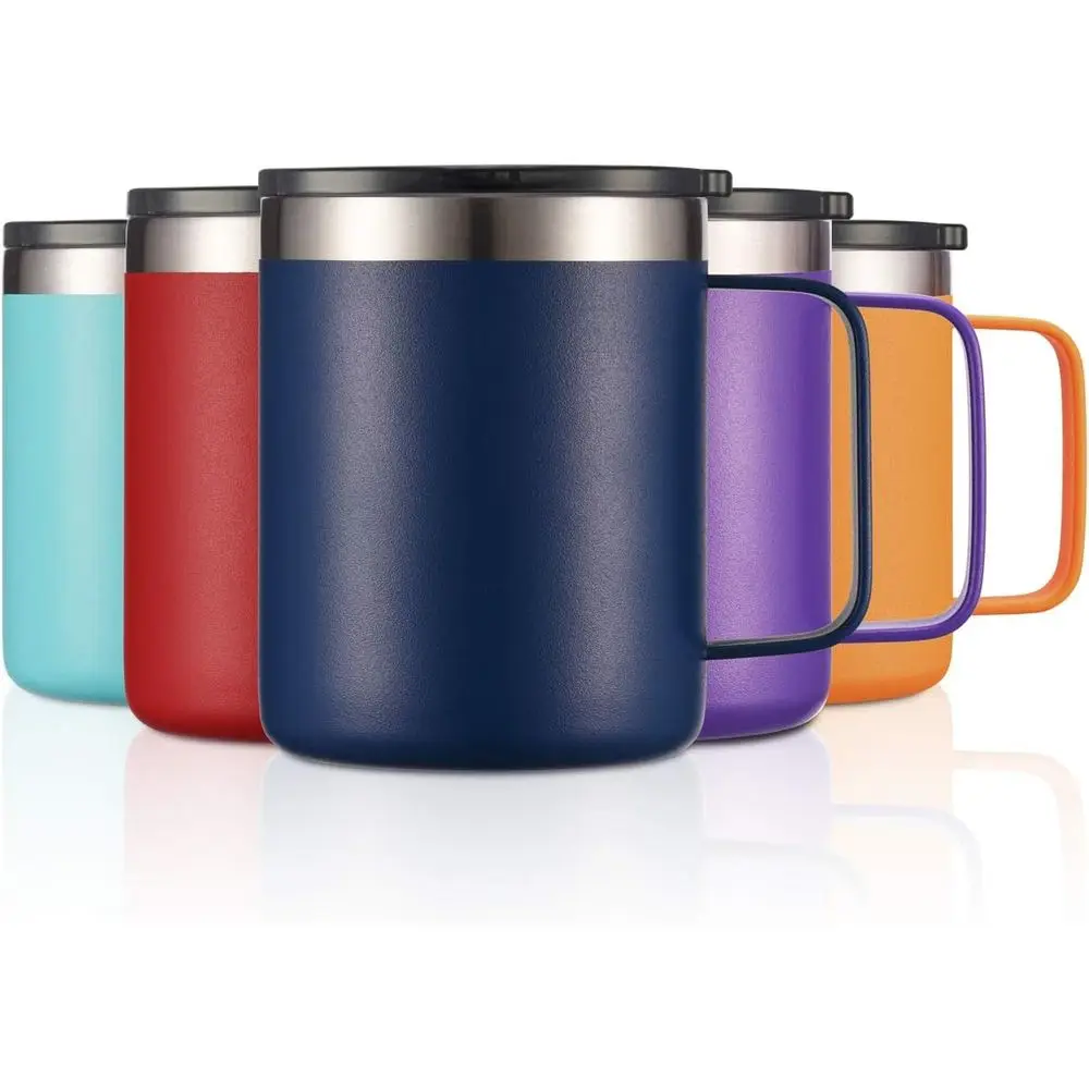 Double Wall Vacuum Insulated Stainless Steel Travel Mug with Handle and Sliding Lid, Navy Blue