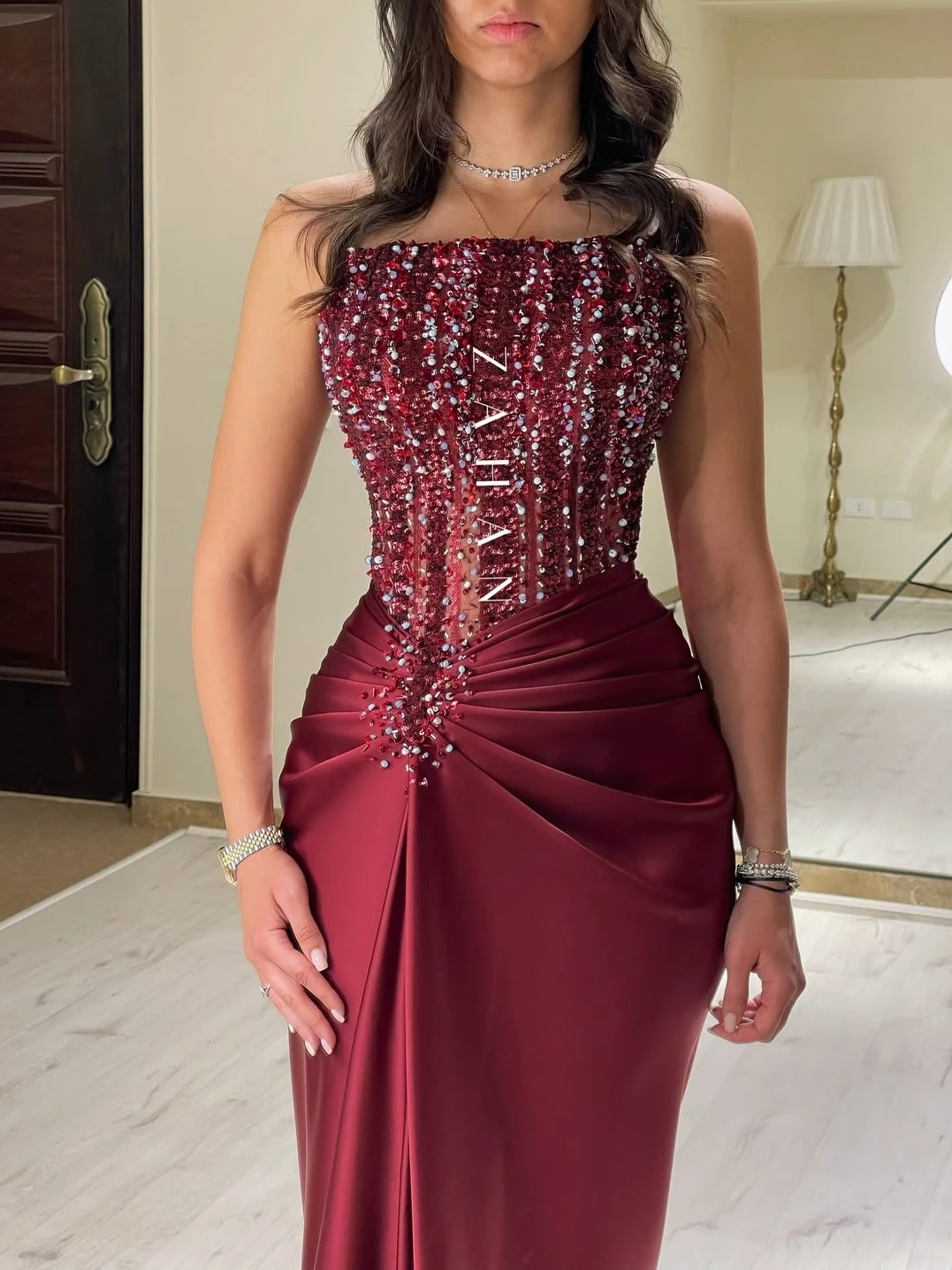 Other Shore Elegant Vintage Sweet Sexy Red Mermaid Crystal Beads Pearls Customize Formal Occasion Prom Dress Evening Party Gowns image 2