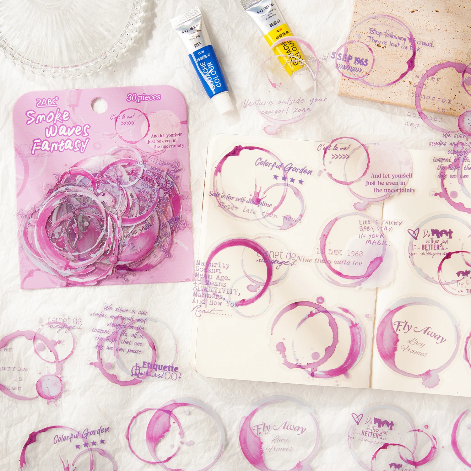 30 قطعة من الدوائر الملونة باللغة الإنجليزية، حزمة ملصقات مزخرفة، ألبوم مذكرات القصاصات، مادة مجمعة، لوازم المجلات غير المرغوب فيها #4