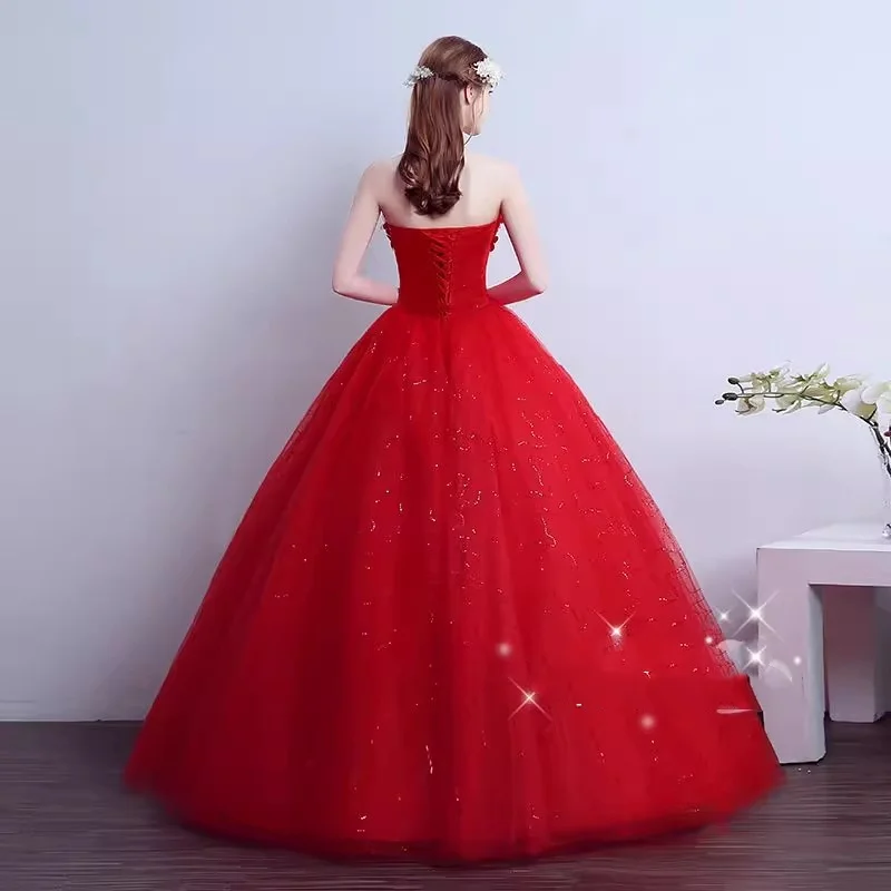 Es ist yiiya Brautkleider rot Blumen träger los Schnürung Prinzessin bling bodenlangen plus Größe billige Braut Ballkleider xn018