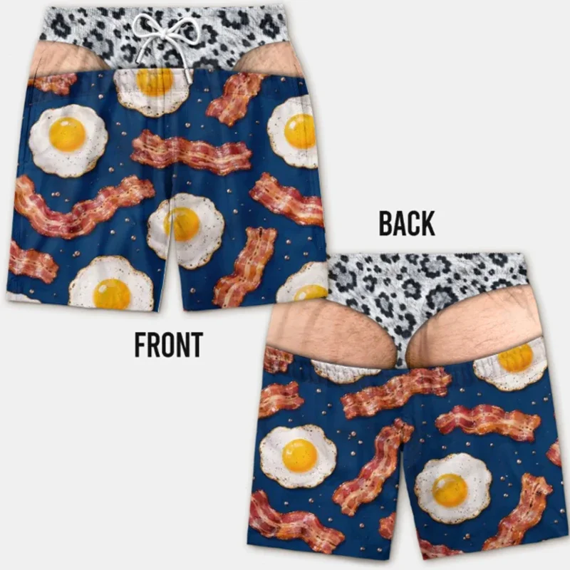 Sommer-Herren-Boardshorts mit lustigem Cartoon-Hotdog-3D-Druck, schnelltrocknend, mit Kordelzug, lustige gelbe Ente, Neuheit, Scherz-Shorts – Detail 3