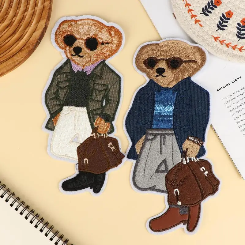 

Большая нашивка с медведем для одежды, пришивная вышивка, декоративные аксессуары для одежды, аппликация для шитья, DIY рукоделие