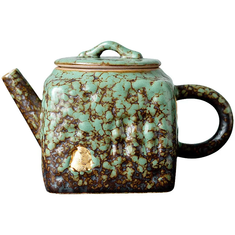 

Emerald handmade retro teapot with filter tea maker, ceramic tea set