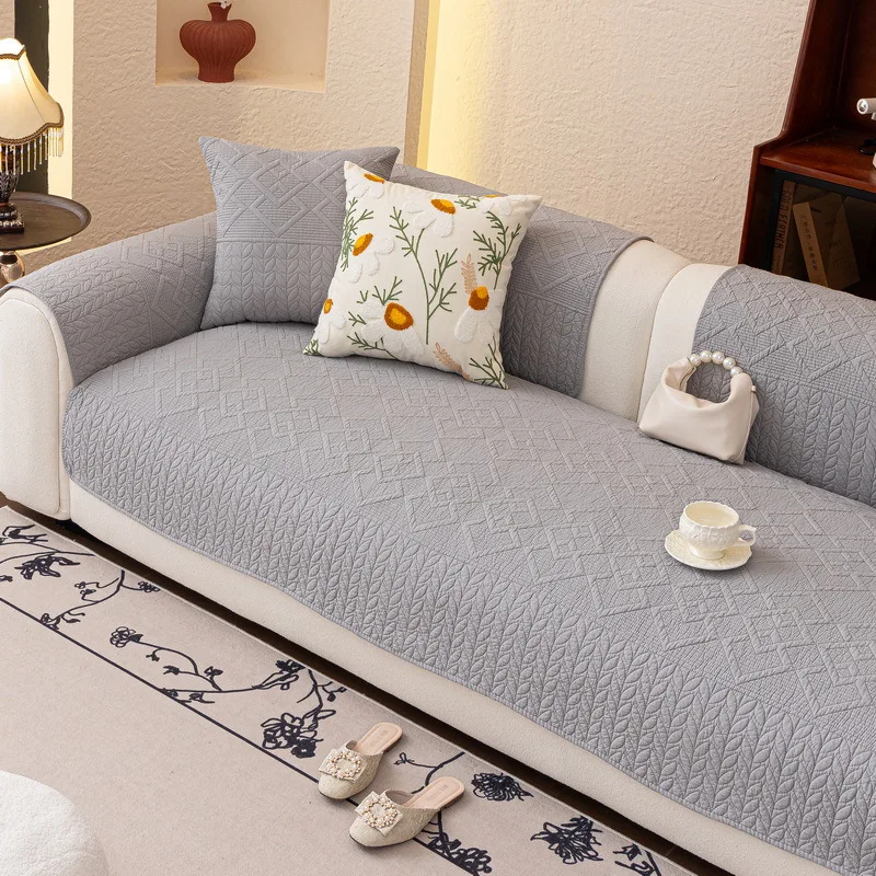 New Pure Cotton Sofa Seat Cover Winter Couch Pad for Living Room Decor Corner Non-Slip Solid Sofa Cushion Mat Towel כיסוי ספה