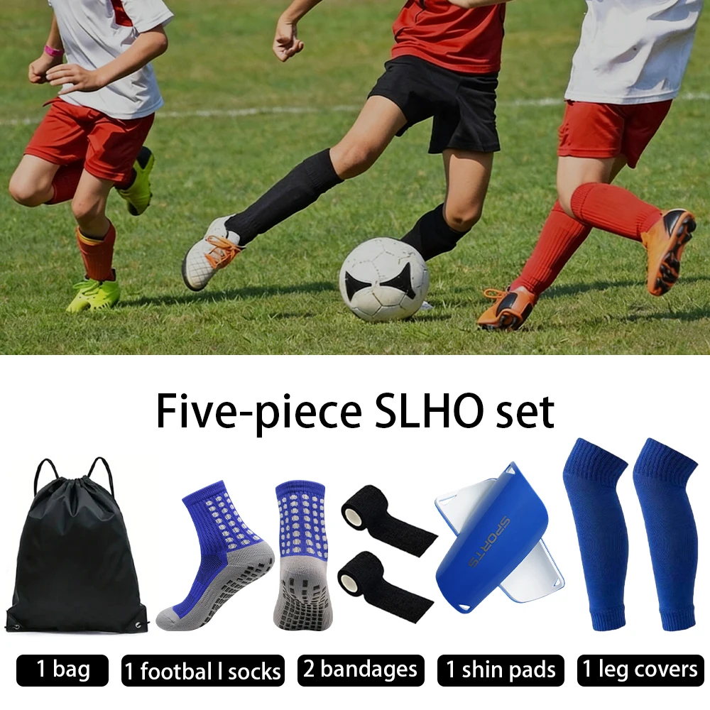 

Набор из 5 предметов: футбольная сумка, футбольные носки, спортивные носки с противоскользящим эффектом для подростков и мужчин, футбольные гетры, защитные накладки на голень, тренировочные щитки для футбола