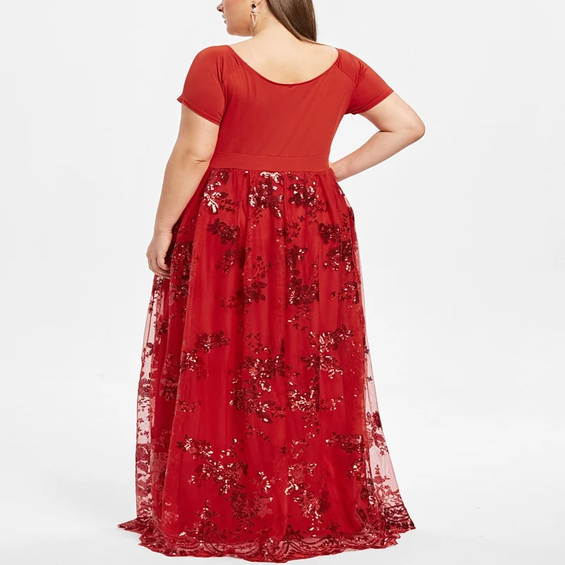 Flower sequin plus size dress, sexy deep V-neck, short sleeves, fashion, summer quality dress new style.