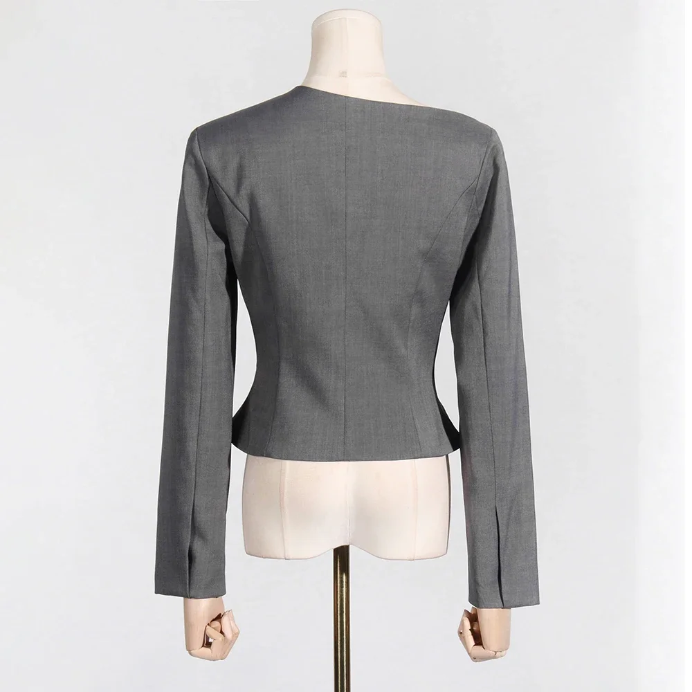 VGH Solid Patchwork Hidden Breasted Chic Blazers For Women Diagonal Collar Long Sleeve Minimalist Slim Blazers Female Fashion