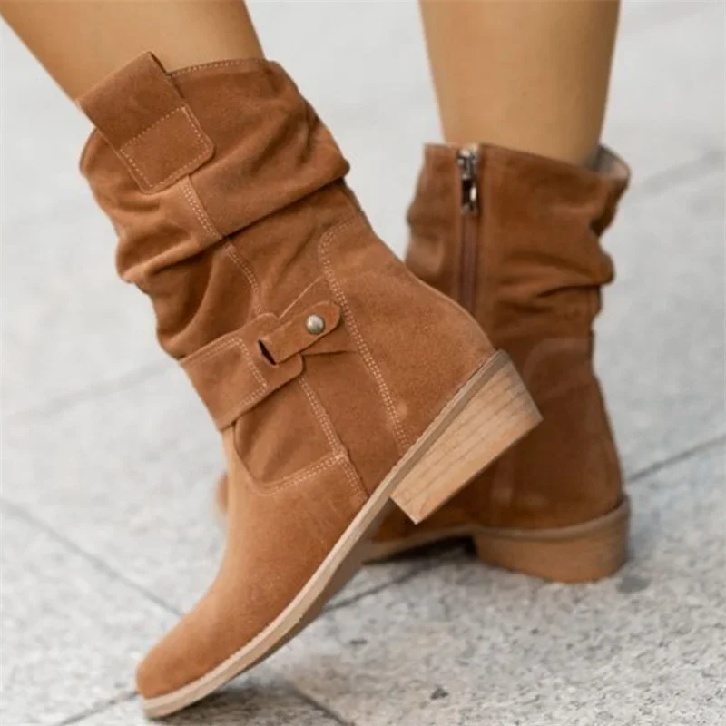 2023 New Women Ankle Boots Low Heels Round  Plus Size Casual Shoe Faux Suede Female Low Boot Chelsea Boots Platform Boots