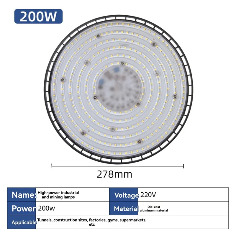 200 واط 6500 كيلو ضوء أبيض بارد مصباح ليد للتعدين الصناعة التجارية سوق مستودع المرآب ورشة عمل صناعية