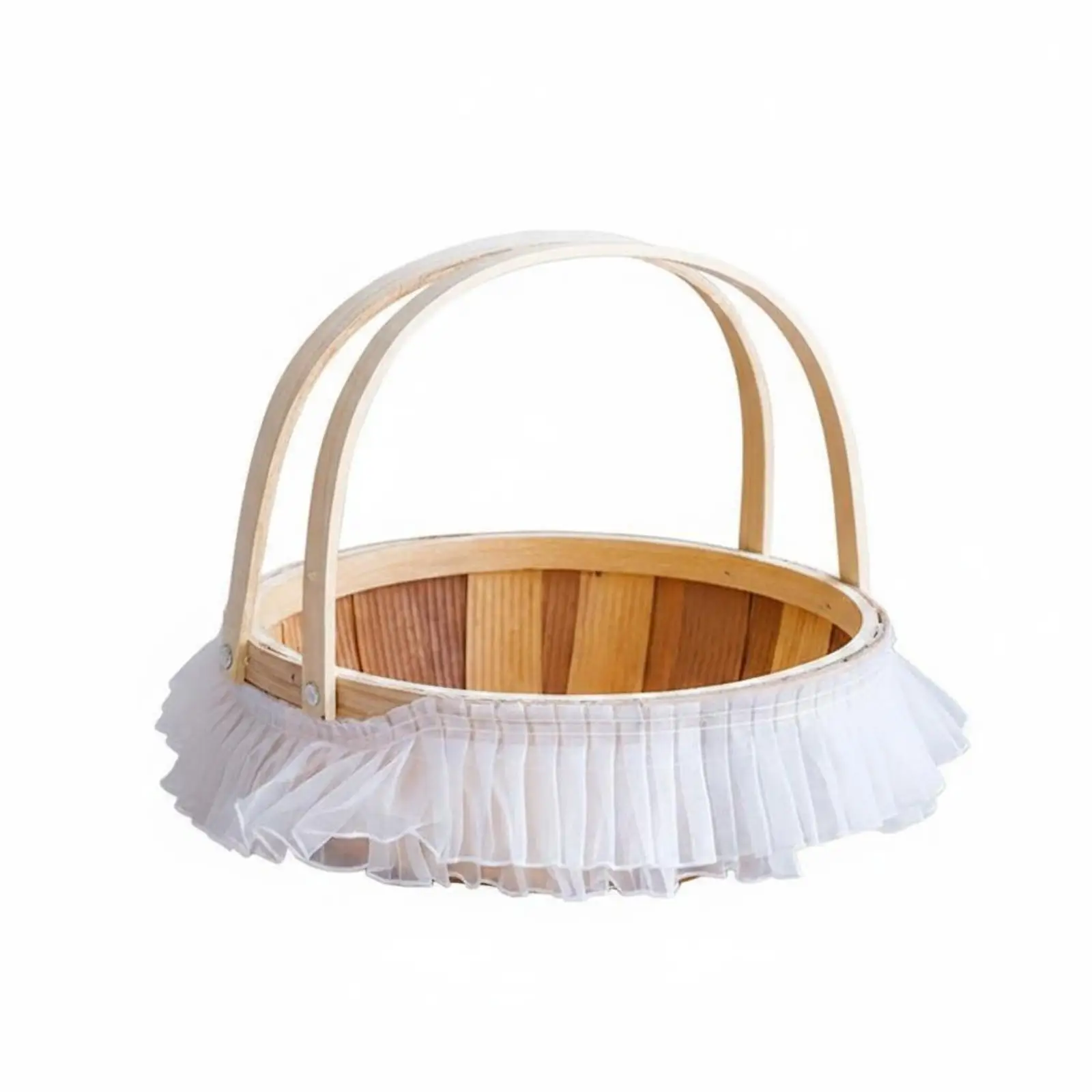 Wicker Fruit Basket with Wooden Handle for Florals Picnic Decor Gift Presentation Kitchen Organizer