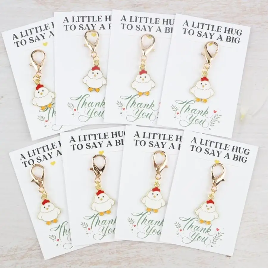 1/5/10/20/50/100pcs 2D Flat, s 2D Cute Animal Series Chick Keychain Set, Comes with a Small Card to Express Your Heartfelt Thank