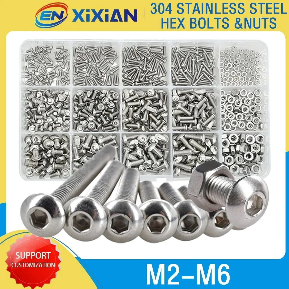 M2 M3 M4 M5 M6 Allen Screw Bolt Kit 304 Stainless Steel Bolts Nuts Set Threaded Hexagonal Motorcycle Fairing Screws ISO7380