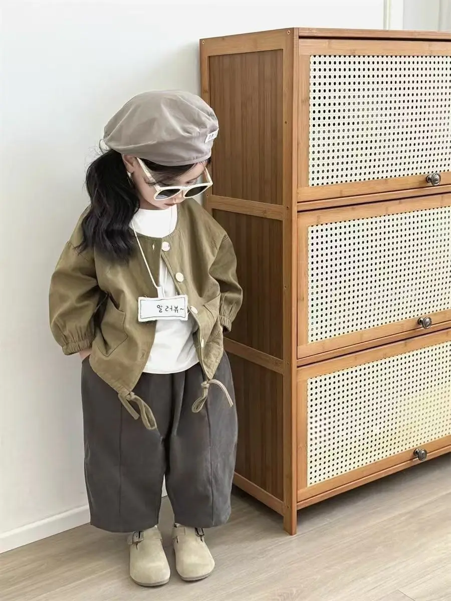 Children Spring Autumn Korean Style Casual Jacket Round Neck Cardigan Kids Outerwear Versatile Top