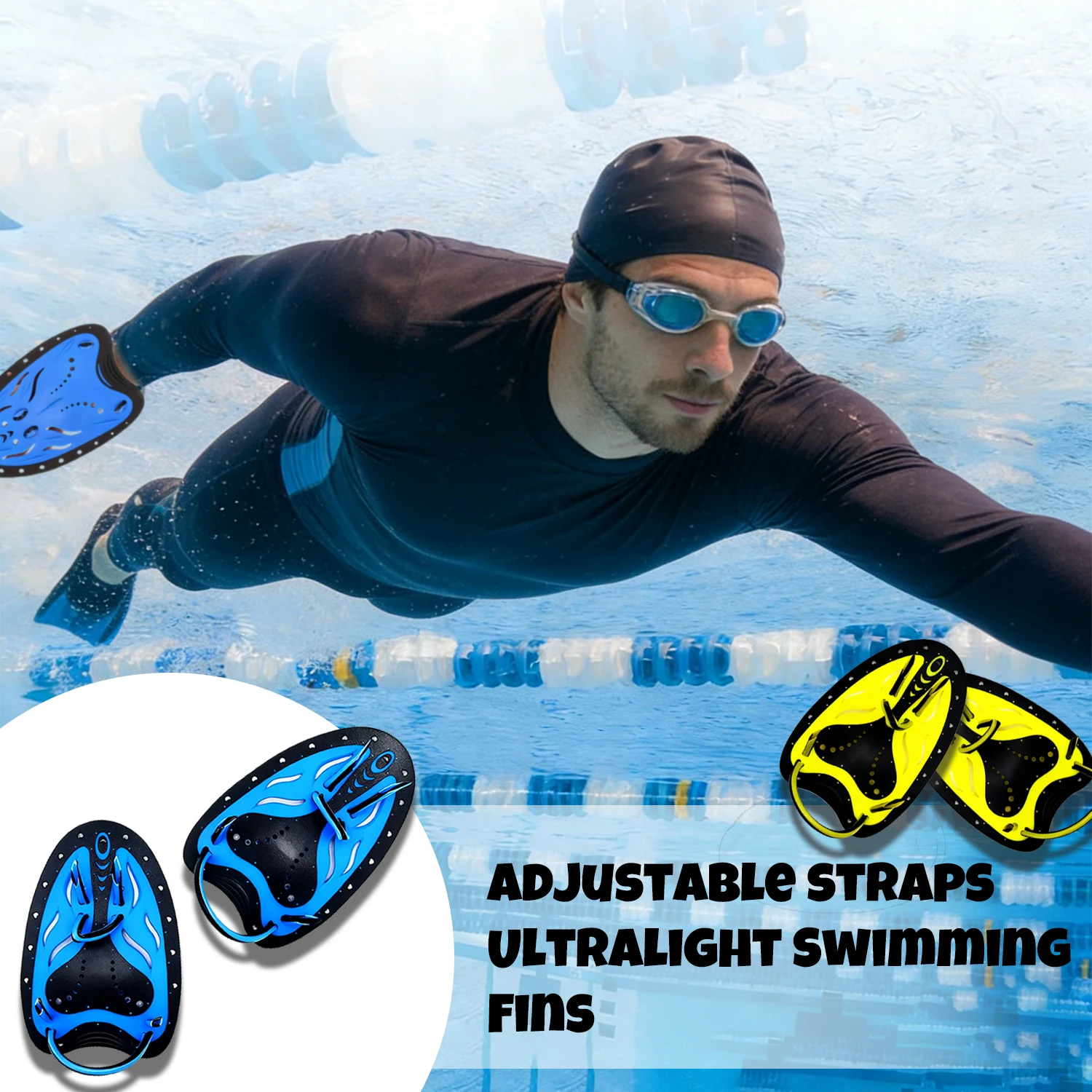 

1 пара ласт для тренировок по плаванию, весла для плавания, тренировочные весла для плавания в стиле фристайла с регулируемыми силиконовыми ремнями