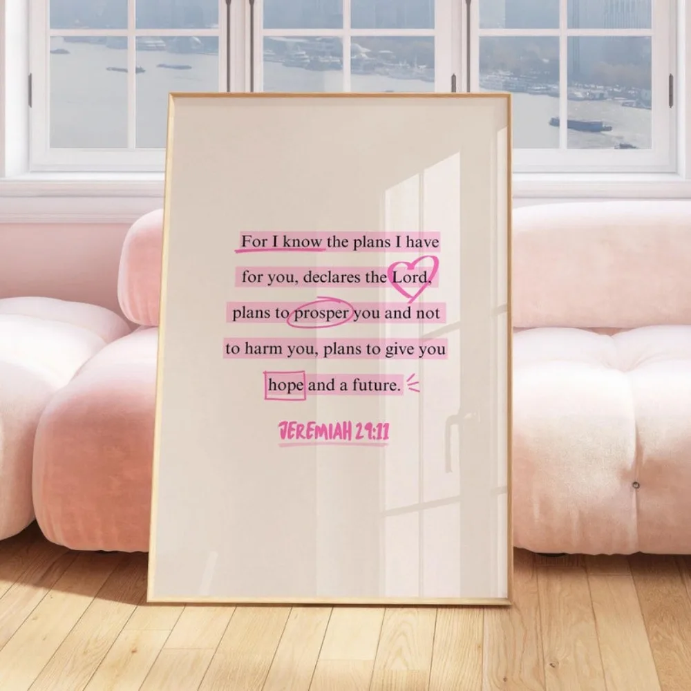 1pc Frameless Jeremiah Art Pink Christian Wall Art Fashion Bible Scripture Printable Canvas Painting for Living Room Wall Decor