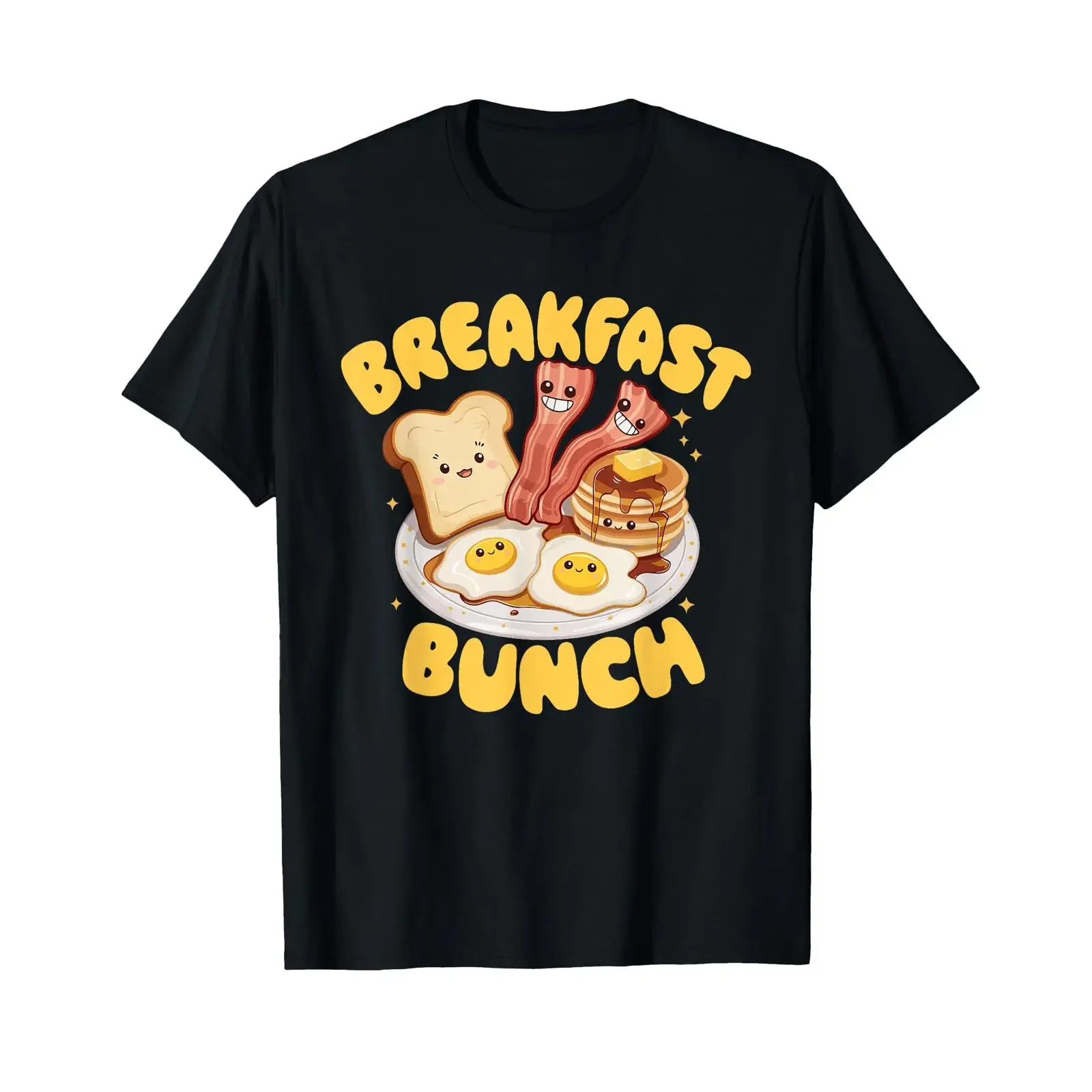 Kawaii Breakfast Bunch Pancake Bacon and Eggs T Shirt vintage Washed designer clothes Versatile Soft Casual graphic fashion