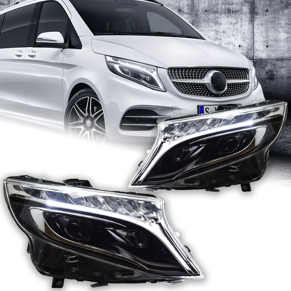 Image of 2 Stück Auto-Styling LED-Scheinwerfer für Mercedes-Benz Vito Scheinwerfer 2015-2022 W447 Scheinwerfer LED DRL Projektorlinse Dynamisches Frontlicht Auto-Lampen-Set Ersatz-Zubehör
