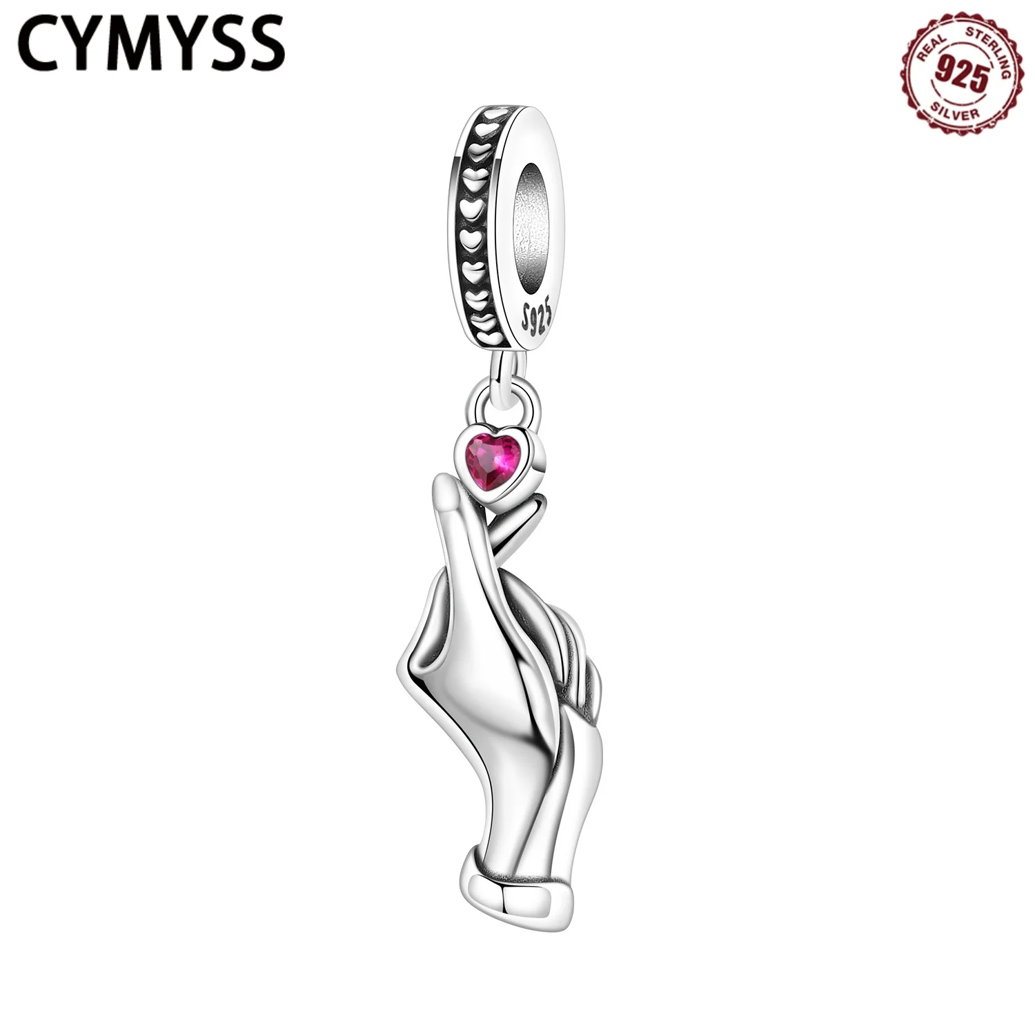

CYMYSS 2025 New S925 Sterling Silver Zircon Love Gesture Pendant Fine Jewellery Birthday Gift Women's DIY Charms
