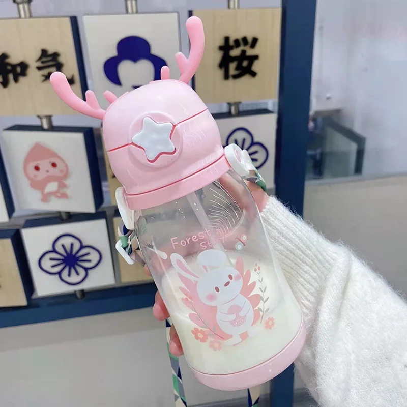 Water Bottle Children's Net Red Plastic Antler Straw Water Bottle High Appearance Level Large Capacity Water Bottle Kettle Summe image 4
