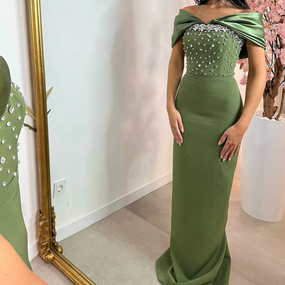 Robe de soirée droite personnalisée, longueur au sol, épaules dénudées, sans manches, robe de bal, dos nu en cristal, à la mode
