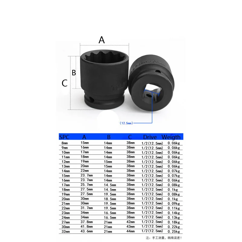 Short Impact Socket Adopter Air Torx Sockets 1/2\