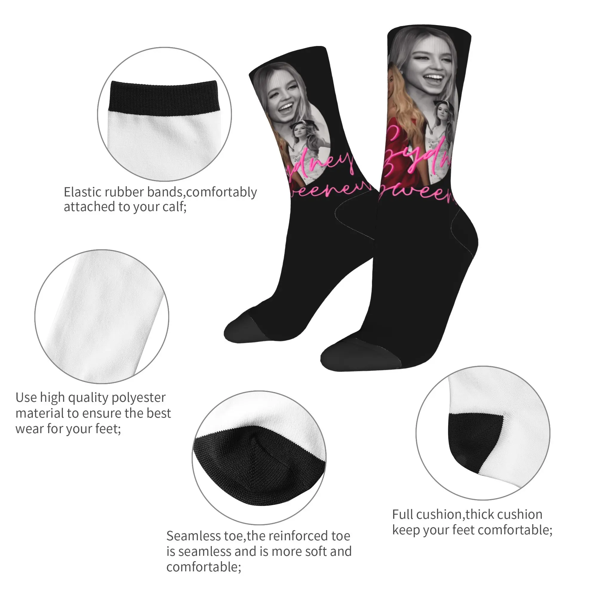 للجنسين الرجال الجوارب سيدني سويني الممثلة الأمريكية جوارب الخريف الحديثة متوسطة جوارب ناعمة مخصص تسلق الجوارب غير زلق #6