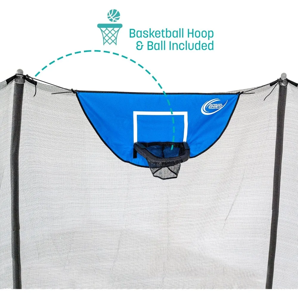 Jump N' 8 FT, 12 FT, 15 FT, Round Outdoor Trampoline for Kids with Enclosure Net, Basketball Hoop, ASTM Approval, 800