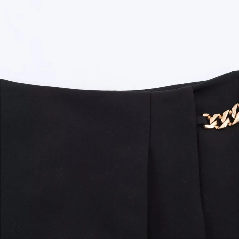 여성 플리츠 스커트 캐주얼 봄 여름 심플 플리츠 하이웨이스트 여성 체인 버뮤다 쇼츠 사이드 지퍼 여성 시크 쇼츠