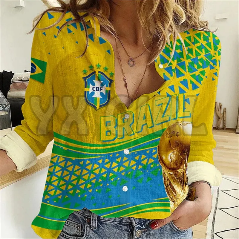 Personalised Brazil Women Casual Shirt World Cup 2023 Champions 3D Printed Button-down Shirt Casual Unique Streewear