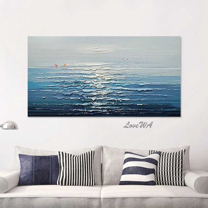 

Palette Knife Canvas Art Beautiful 3D Landscape Picture Abstract Frameless Artwork Acrylic Decor 3D Sea Wave Hand Painted Wall