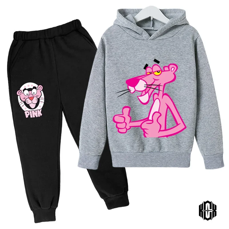 New Cartoon Pink Panther Clothing Autumn And Winter Children\'s Clothes Long-sleeved Suit Kids Sportswear Hoodie Costume Set