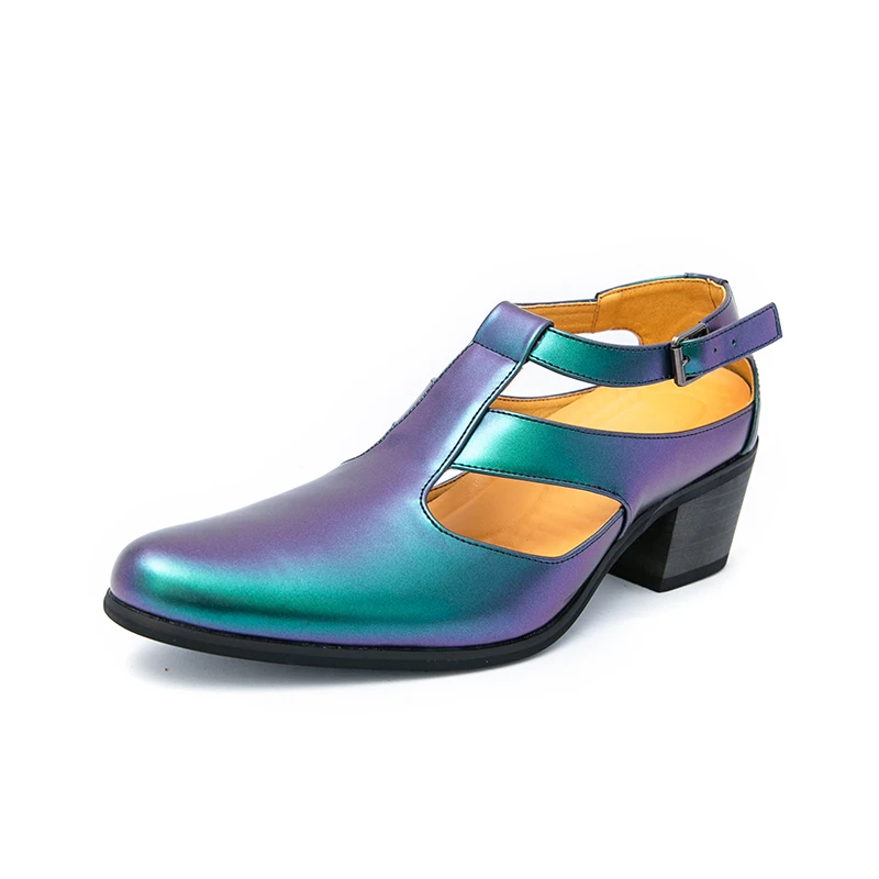 

Новые мужские летние сандалии на высоком каблуке, увеличивающие рост, модельные туфли из искусственной кожи с пряжкой и ремешком, мужские деловые деловые туфли