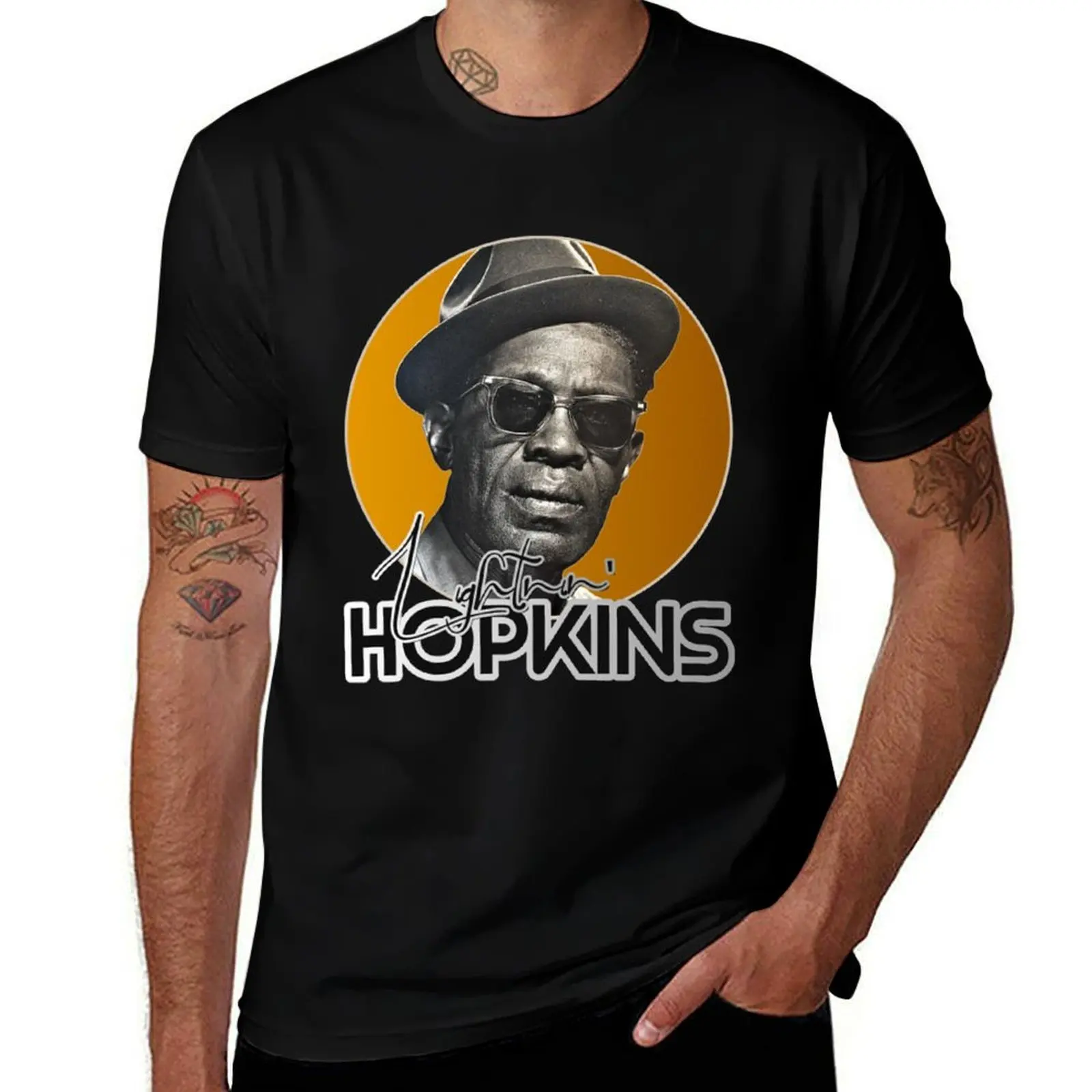 تي شيرت Lightnin Hopkins Retro Lightnin Hopkins Gold Tribute تي شيرت رجالي قطني #1