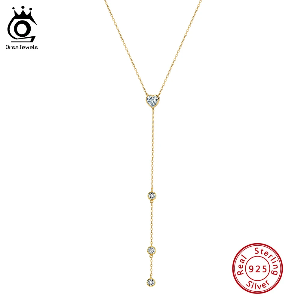 

ORSA JEWELS 925 Sterling Silver Wedding Y-Shaped Choker Necklace Chain with Cubic Zirconia Heart Trendy Party Jewelry Gift BQN36