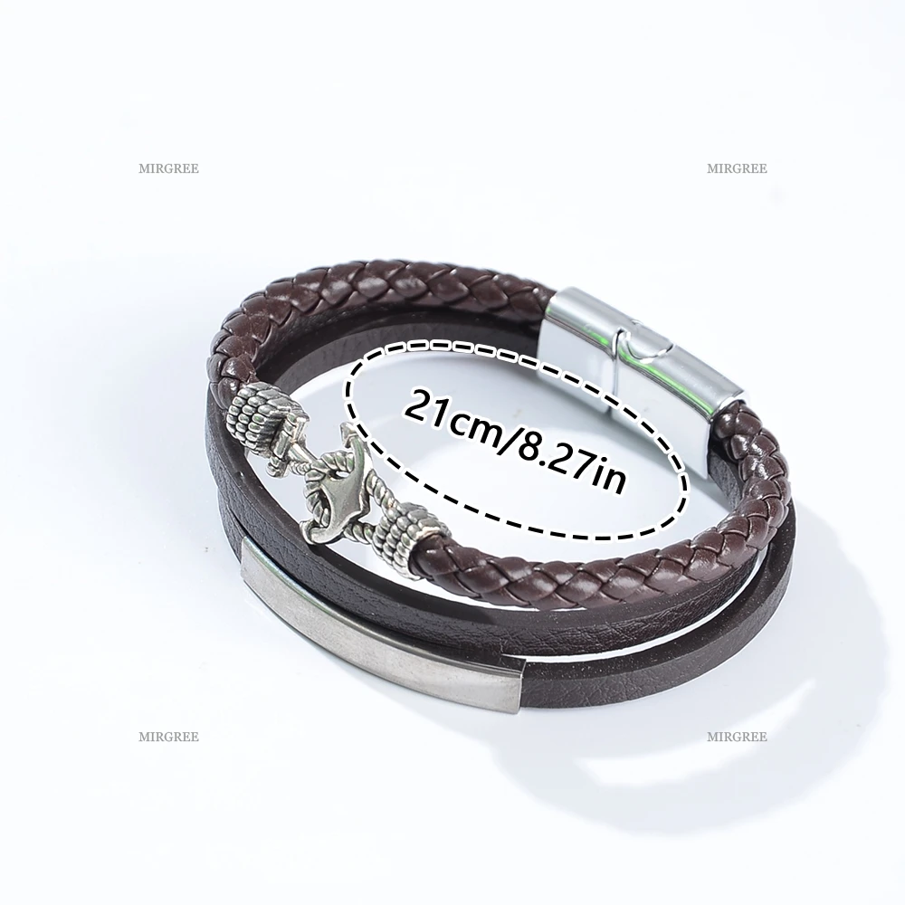 قطعة واحدة من سوار جلد البولي يوريثان المرساة على شكل قارب بني للرجال، الهدية المثالية للآباء والأصدقاء وعشاق المغامرة #6