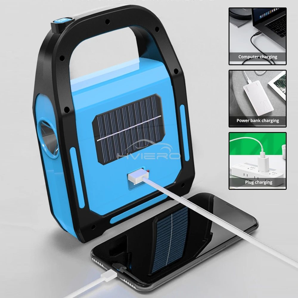 Three in One Solar Usb Rechargeable Cob Camping Lantern Charging Led for Device Emergency Flashlight 3 Light Modes Outdoor Power
