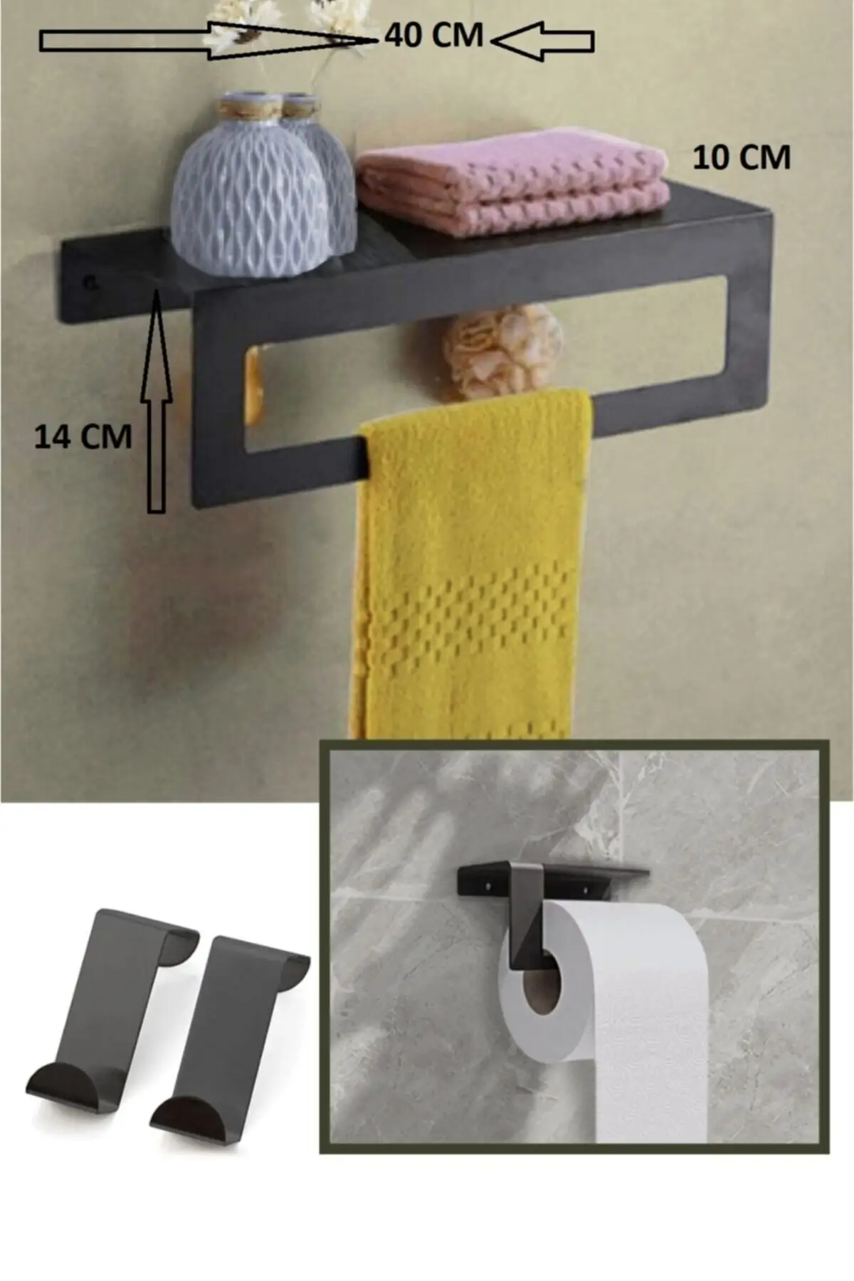 Metal Havluluk Back Askılı And Toilet Paper Holder Set 2 li