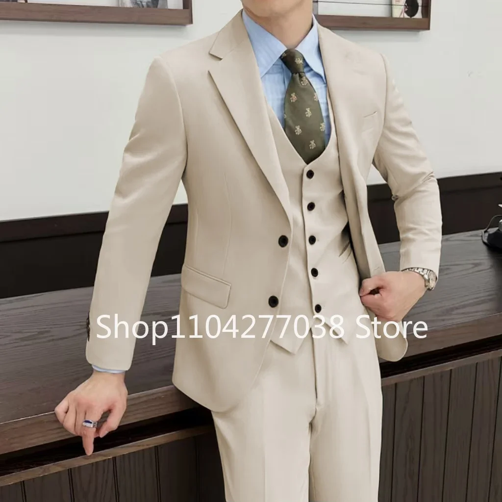 

3 Piece Gentleman Men's Suits Set Notched Lapel Wedding Business Groom Blazer Vest Pants for Formal Occasions