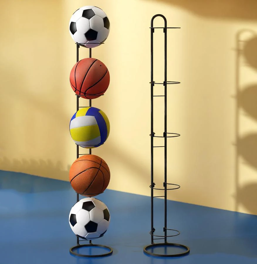 5 Layers Basketball Storage Rack Metal Vertical Football Volleyball Basketball Holder Indoor Outdoor Portable Ball Stand