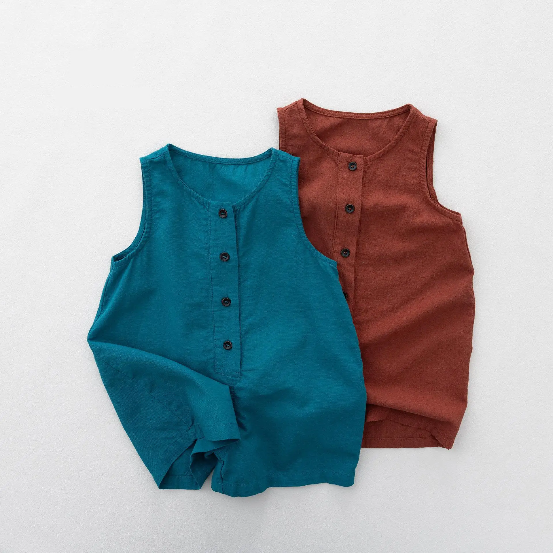 

2026 Summer New Children Loose Playsuit Fashion Boys Girls Solid Overalls Kids Thin Cotton Jumpsuit Toddler Clothes