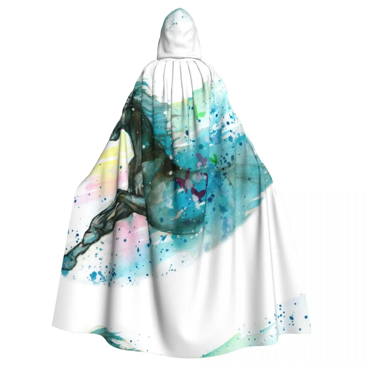 

Watercolor Running Horse Adult Cloak Cape Hooded Medieval Costume Witch Wicca Elf Purim Carnival Party