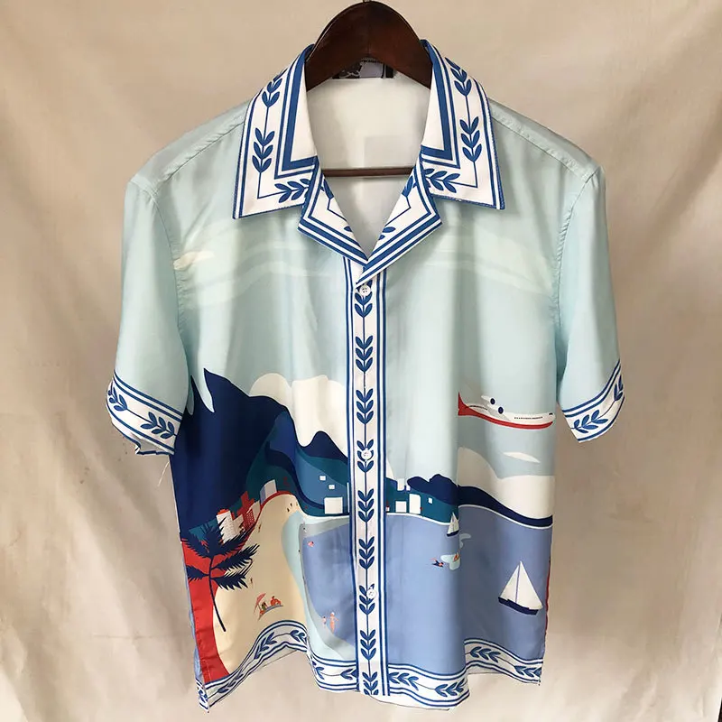 

Summer Casual Short Sleeve Button Down Shirt Hawaiian Shirt Hip Hop Island Print Beach Shirts Men Harajuku Camisas De Hombre