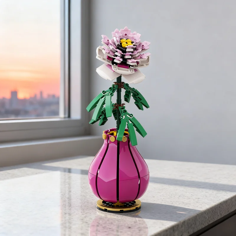 147pcs MOC Peony Flower Icons Model Building Blocks Architecture Christmas Gifts Craft Education Assemble 3D Idea Collection
