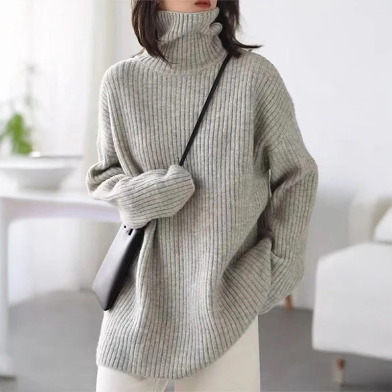 

Turtleneck Pullovers Woman Cozy Knitted Sweater Oversized Long Sleeve Roll-neck Jumpers Autumn Winter Korean Fashion Outfit
