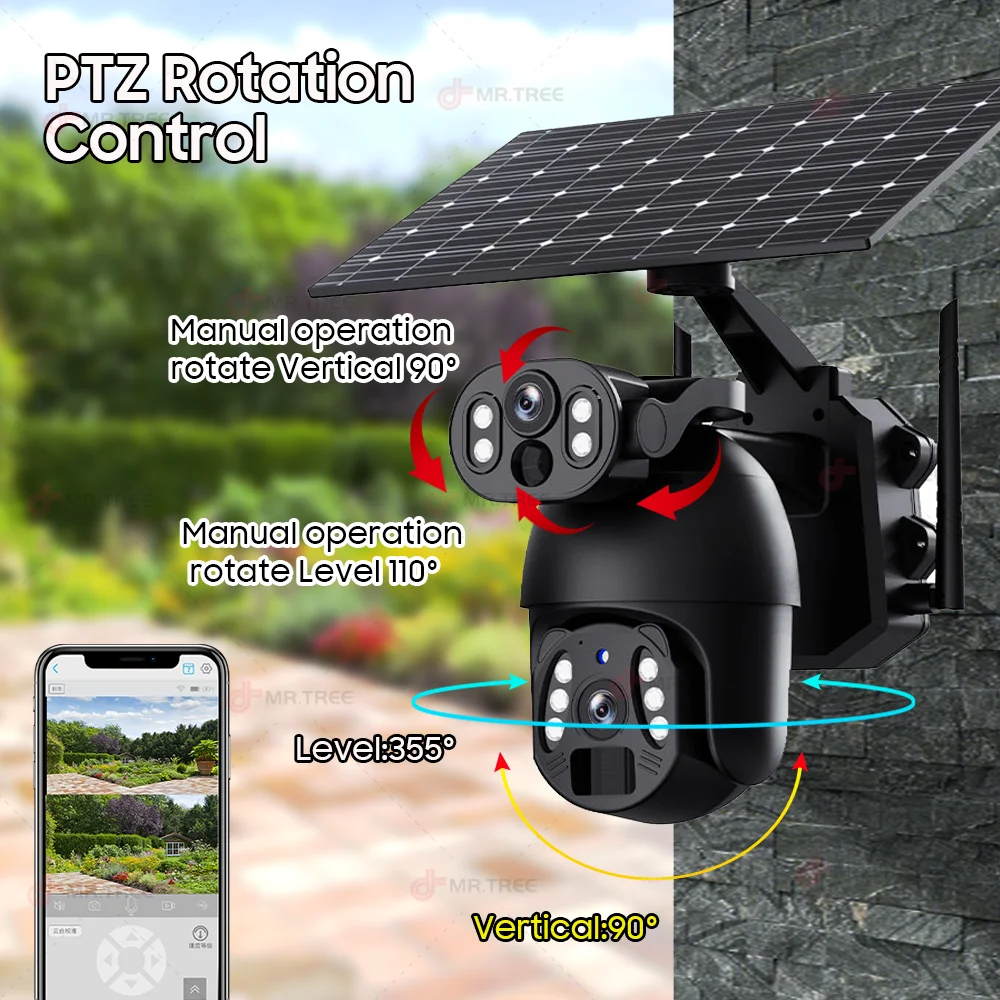 4K 4G Wireless Solar Camera 8MP WiFi Dual Lens 10X Optical Zoom Solar Panel Humanoid Tracking PTZ Security Cam IP66 Waterproof