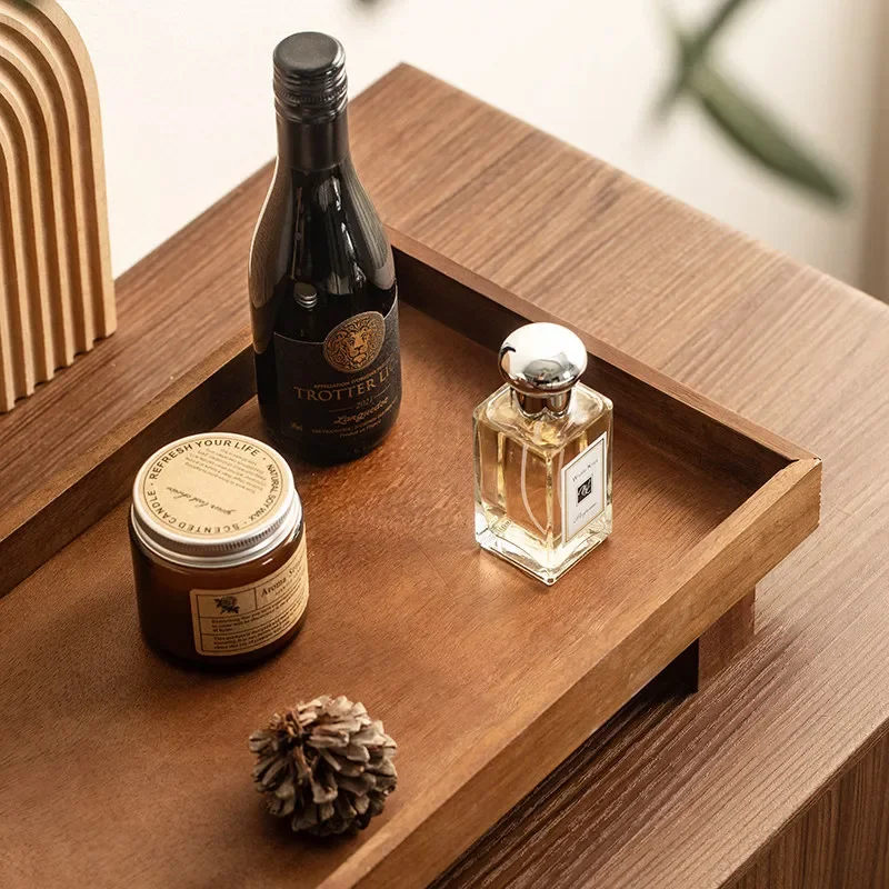 Retro Solid Wood Tray, Light Luxury Multi-functional Living Room Coffee Table, Desktop Shelf, Jewelry Key High-end Storage Trays