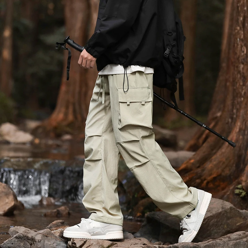 

Мужские свободные быстросохнущие брюки, весенне-осенние уличные спортивные брюки для пешего туризма, кемпинга, мужские брюки-карго на шнуровке с несколькими карманами